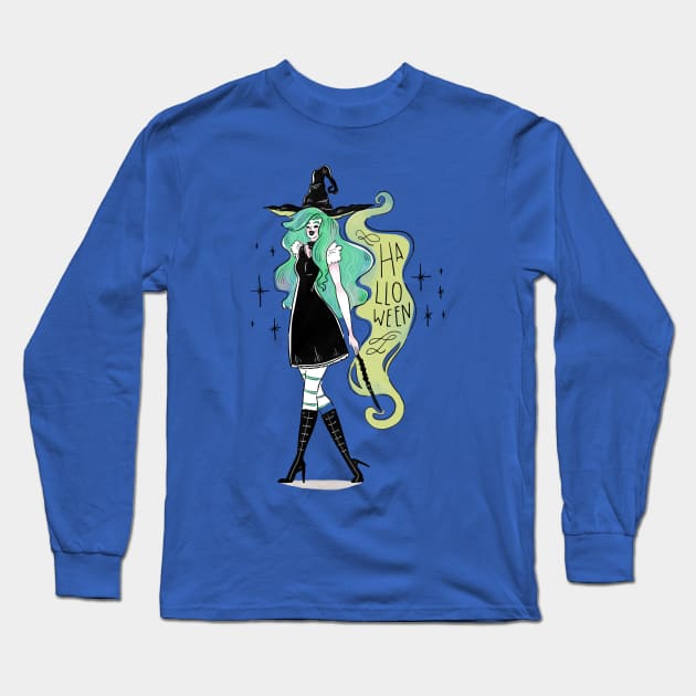 Halloween Witch Long Sleeve T-Shirt by Mako Design 